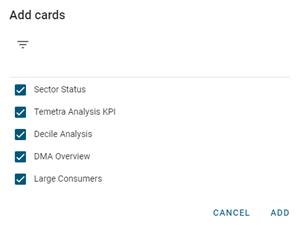 In this example, dashboard cards are selected.